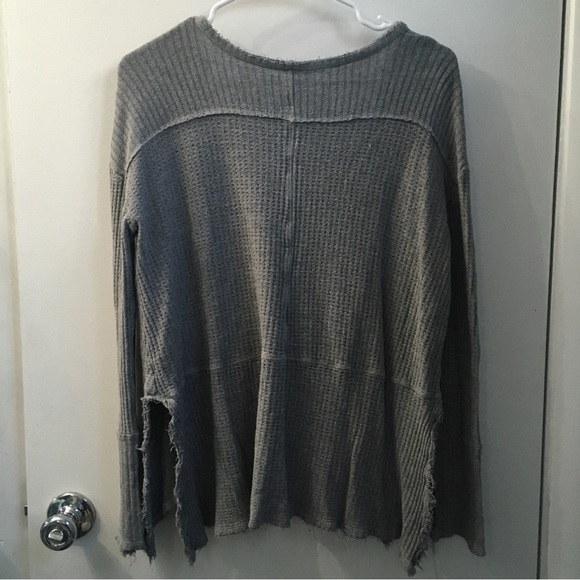 Free People Sunset Park Tunic Drippy Thermal Gray Waffle Knit Distressed Small - Picture 6 of 9